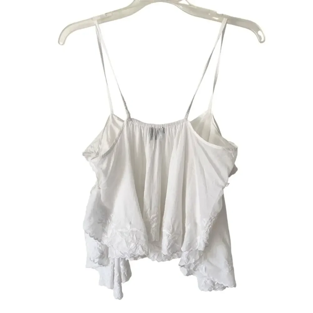 J. Crew White Embroidered Cotton Voile Tank Blouse Cami size medium